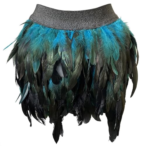 Kostüm Damen Federrock Bühnenkostüme Ballkleid Karneval Kostüm Damen Rock Minirock für Cosplay-Party Karneval Leistung (Light Blue-2, L) von DolceTiger