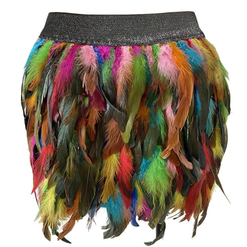 Kostüm Damen Federrock Bühnenkostüme Ballkleid Karneval Kostüm Damen Rock Minirock für Cosplay-Party Karneval Leistung (Multicolor-2, M) von DolceTiger