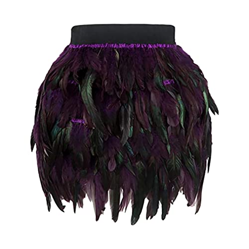 Kostüm Damen Federrock Bühnenkostüme Ballkleid Karneval Kostüm Damen Rock Minirock für Cosplay-Party Karneval Leistung (Purple, M) von DolceTiger