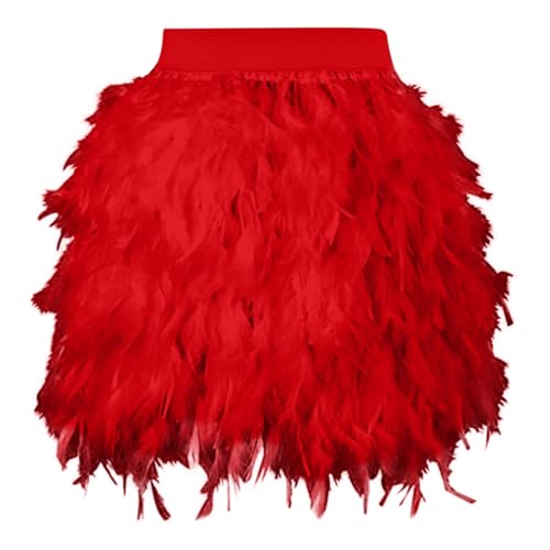 Kostüm Damen Federrock Bühnenkostüme Ballkleid Karneval Kostüm Damen Rock Minirock für Cosplay-Party Karneval Leistung (Red, L) von DolceTiger