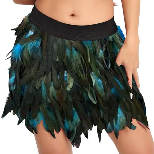 Kostüm Damen Federrock Bühnenkostüme Ballkleid Karneval Kostüm Damen Rock Minirock für Cosplay-Party Karneval Leistung (Sky Blue, L) von DolceTiger