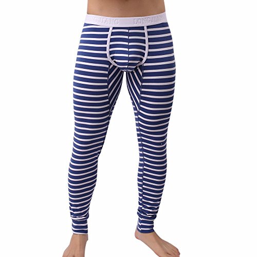 Lange Unterhosen aus Baumwolle Winter Thermo-Leggings Gestreift Herren-Unterwäsche Thermounterwäsche Kompressionshose Sporthose Lang Sport-Leggings (Blue, M) von DolceTiger