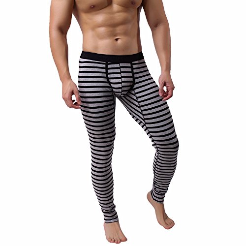 Lange Unterhosen aus Baumwolle Winter Thermo-Leggings Gestreift Herren-Unterwäsche Thermounterwäsche Kompressionshose Sporthose Lang Sport-Leggings (Gray, XL) von DolceTiger