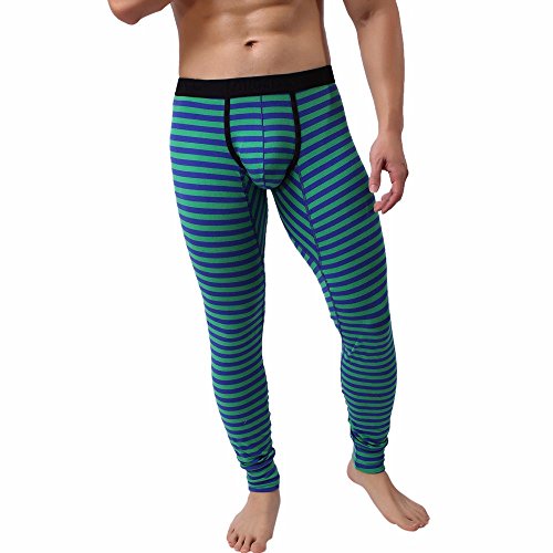 Lange Unterhosen aus Baumwolle Winter Thermo-Leggings Gestreift Herren-Unterwäsche Thermounterwäsche Kompressionshose Sporthose Lang Sport-Leggings (Green, M) von DolceTiger