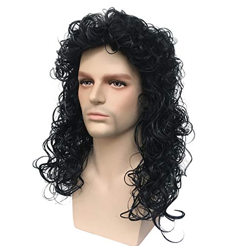 Männer Perücke Halloween Perücke Herren Perücke Cruly Perücke Schwarze Perücke Mode Mann Hübscher Langer Herren Party Coole Perücke Perückenkopf (Black, One Size) von DolceTiger