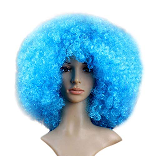 Perücke Damen Herren Party Disco Lustige Afro-Clown-Haar-Fußballfan-Erwachsene Afro-Maskerade-Haar-Perücke Perückenkopf Cosplay Perücke (G, One Size) von DolceTiger