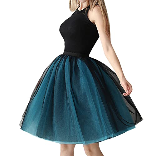 Tüllrock Damen 7 Schichten Retro 50er Rockabilly Rock Zweifarbiges Spleißen Faltenrock Frauen Tüllrock Tutu Rock Petticoat Unterrock Ballett Tuturock Tütü Minirock Reifrock Kleid Tüll (Blue, One Size) von DolceTiger