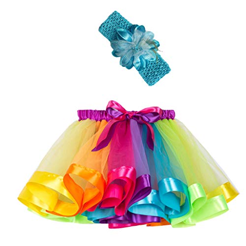 Tüllrock Kinder Mädchen Regenbogen Tüllrock Rock mit Stirnband Tütü Bunte Lagen Regenbogen Tutu Rock Ballett Tanz Party Partykleid Tanzkleid Prinzessinnenkleidung Ballett (Multicolor, 7-11 Years) von DolceTiger