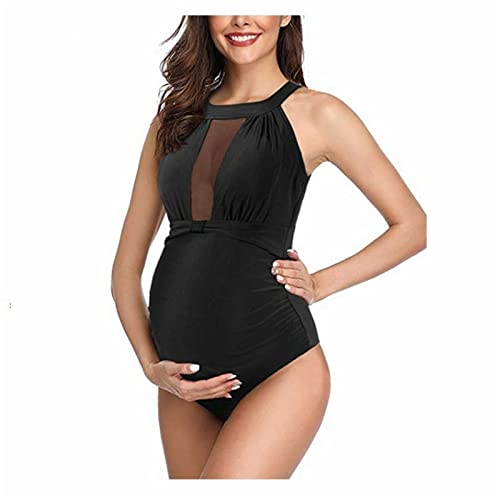 Umstandsbademode Damen Umstands-Badeanzug Sommer-Badestrand-Anzüge Solide Neckholder-Bikini-Badebekleidung Umstands-Schwangerschafts-Badebekleidung Schwangerschaftskleidung (Black, XL) von DolceTiger