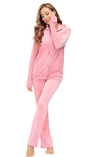 Dolcevida Damen Velours Sweatsuits Set 2-teilig Trainingsanzüge Outfits Full Zip Hoodie und Sweatpants Set Velvet Jogginganzug, rose, Medium von Dolcevida