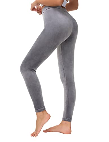 Dolcevida Damen-Veloursleggings mit hoher Taille, weich, warm, Samt, Stretch, nahtlos, Yogahose, grau, Mittel von Dolcevida