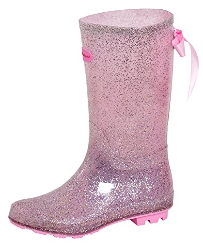 Dolcis Glitzer Mädchen Gummistiefel mit Schleifenband Damen Gummistiefel Damenstiefel Regen- und Schneeschuhe, Rosa, 32 EU von Dolcis