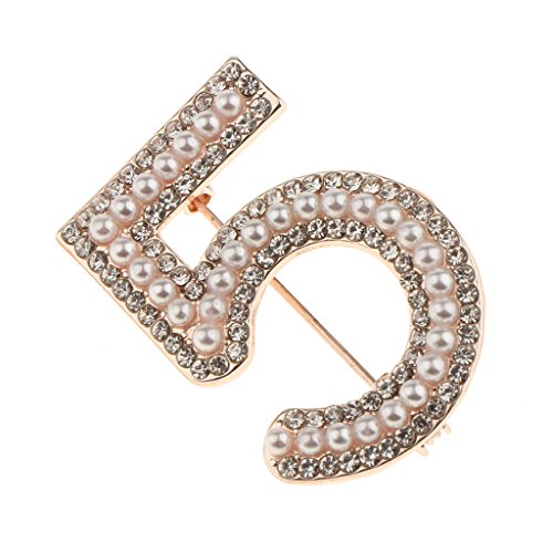 Damen Nummer 5 Form Brosche -Kristall Strass Pin Anstecknadel Broschennadel - Gold Damen Nummer 5 Form Brosche -Kristall Strass Pin Anstecknadel Broschennadel - Gold von D DOLITY