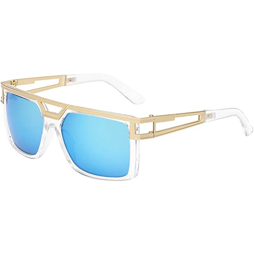 Dollger Classic Retro Sonnenbrille für Herren Damen 80s 90s Rapper Metall Große Gold Rahmen Hip hop Punk Rock Partei Brillen UV400 schutz von Dollger