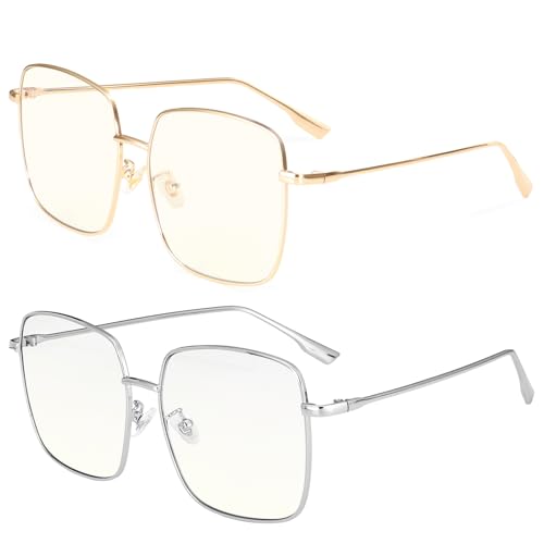 Dollger Blaulichtfilter Brille für Damen Herren Blaue Licht Blockieren Brille Square Metall Großer Rahmen Brille Anti Blaulicht PC TV Gaming Gold+Silber Dollger Blaulichtfilter Brille für Damen Herren Blaue Licht Blockieren Brille Square Metall Großer Rahmen Brille Anti Blaulicht PC TV Gaming Gold+Silber von Dollger