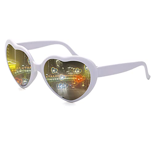 Dollger Herz-Sonnenbrille für Frauen Männer Festival Party Rave Lichtverändernde Herz-Effekt-Beugungsbrille UV400-Schutz (Weiß) von Dollger