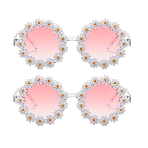 Dollger Party Brille Rund, 2 Stück Brille Blume UV 400 Schutz Partybrille Für Kinder Retro Brille Blumenform (Daisy) von Dollger