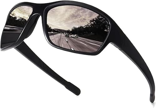 Dollger Polarisierte Sport-Sonnenbrille für Männer und Frauen, Designer-Farbtöne zum Laufen, Angeln, Radfahren, Autofahren, UV400-Schutz, Schwarz von Dollger