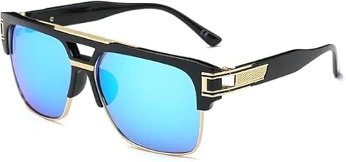 Dollger Quadratische Sonnenbrille für Männer Klassische Übergroße Sonnenbrille Retro Semi Rimless Gold Legierung Frame UV400 Blau von Dollger