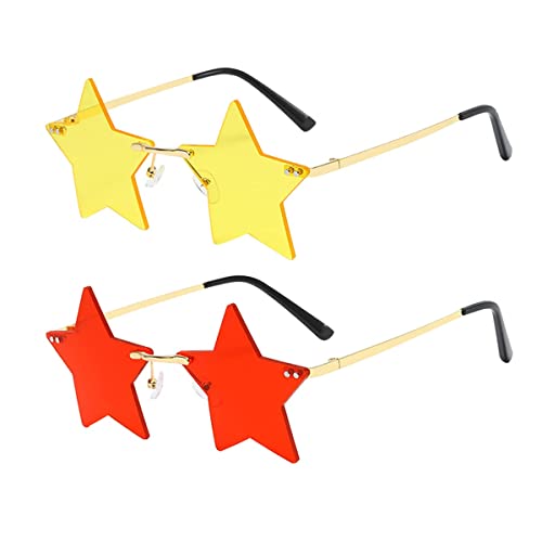 Dollger Randlose Stern Sonnenbrille für Damen Trendy Pentagramm Transparent Sonnenbrille UV400 Schutz Rot + Gelb von Dollger