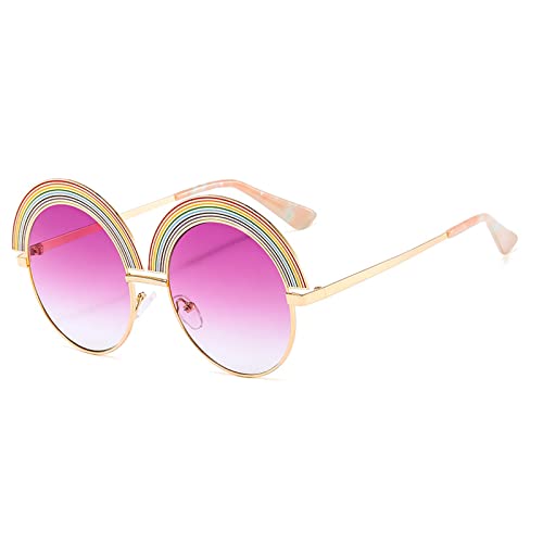 Dollger Retro Runde Sonnenbrille Damen Herren UV400 90er 00er Große Rundliche Brille Klassisch Regenbogen Mode Sunglasses von Dollger