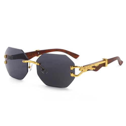 Dollger Rimless Rectangle Sonnenbrille für Frauen Männer Mode Hip Hop Frameless Designer Shades Holz Y2K Square Sun Glasses,Grau von Dollger