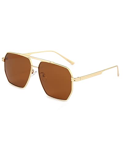 Dollger Sonnenbrille Herren : Fliegerbrille Damen Große Schwarze Brille Männer für Autofahren Angeln Gold Metallrahmen von Dollger