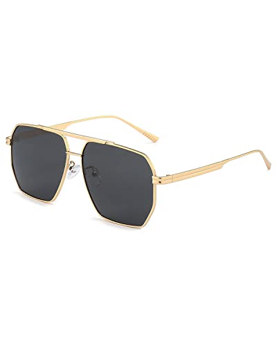 Dollger Sonnenbrille Herren : Fliegerbrille Damen Große Schwarze Brille Männer für Autofahren Angeln Gold Metallrahmen von Dollger