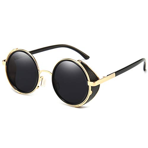 Dollger Steampunk Style Runde Retro Sonnenbrille Kleine Metallrahmen Classic Vintage UV Schutz Brille für Männer Frauen von Dollger