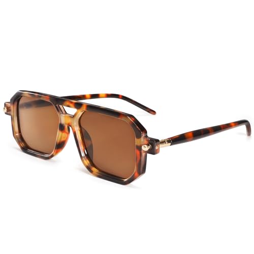 Dollger Trendy Sonnenbrille für Frauen Männer Square 70s Retro Sonnenbrille Vintage 90s Frame,Leopard von Dollger