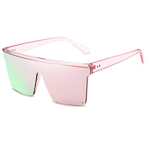 Dollger Retro Eckig Sonnenbrille Damen Herren Groß Mode Flat Top Big Rahmen Shades,Pinke von Dollger