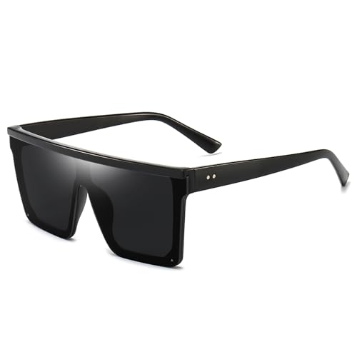 Dollger Retro Eckig Sonnenbrille Damen Herren Groß Mode Flat Top Big Rahmen Shades,Schwarz von Dollger