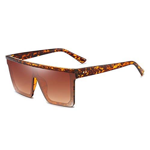 Dollger Retro Eckig Sonnenbrille Damen Herren Groß Mode Flat Top Big Rahmen Shades,Leopard von Dollger