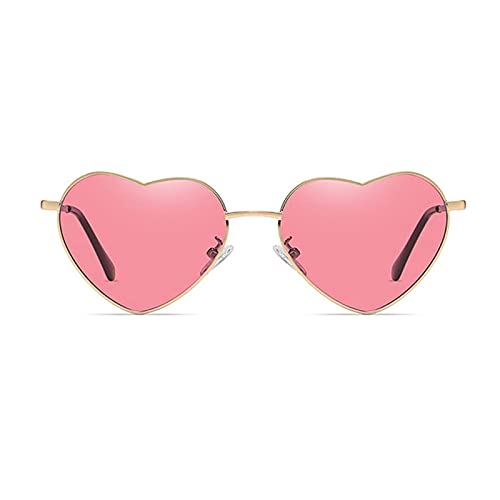 Herz Sonnenbrille Frauen Polarisierte Metallrahmen Trendy Niedlich Herz Geformt Sonnenbrille UV400 Schutz, Goldener Rahmen/rosa Linse von Dollger