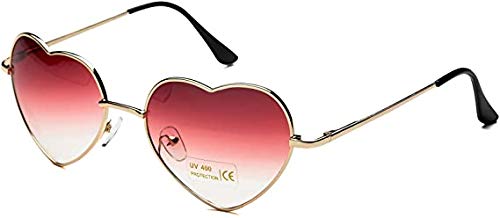 Damen-Sonnenbrille mit Herz-Design, Hippie-Specs-Brille, Kostüm-Accessoire, UV400, lustige Partybrille (rosaroter Farbverlauf, goldfarbener Rahmen) von Dollger