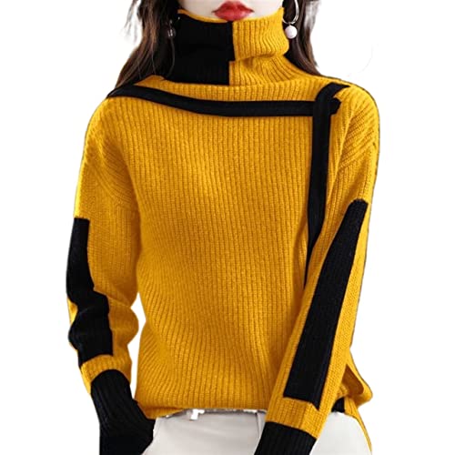 Damen Rollkragenpullover Herbst Winter Solide Patchwork Lässige Pullover Weiche Langarm Strickpullover Tops (Color : C16, Size : Medium) von Dolloly