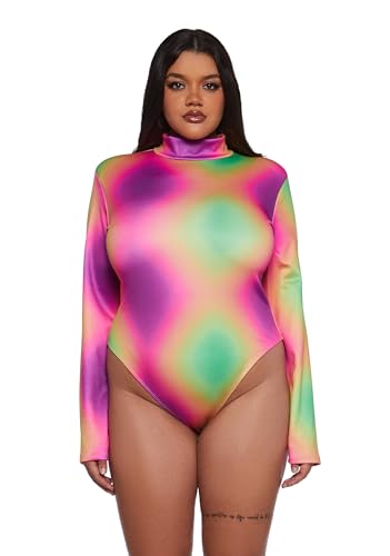 Dolls Kill Acid Tripping Langarm-Body von Club Exx – Ombre-Regenbogen-Body mit Schulterpolstern und Reißverschluss hinten, Mehrfarbig/Meereswellen (Ocean Tides), L von Dolls Kill