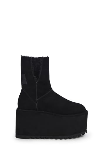 Dolls Kill Dark Wave Plateaustiefel mit Fleece-Futter aus Wildleder – Winterstiefel mit gemütlichem Fleece und Lauffläche, Schwarz, 39.5 EU von Dolls Kill