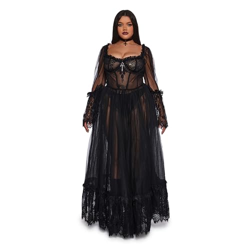 Dolls Kill Dance with Death Maxikleid von Widow – durchsichtiges Netzkleid, perfekt für skurrige Gothic-Mode, Schwarz, Groß von Dolls Kill
