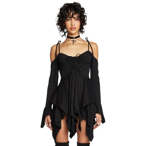 Dolls Kill Current Mood Taschentuchkleid F is for Fairies, schulterfrei, passgenaues Kleid für Fairycore-Mode, Schwarz, XX-Large von Dolls Kill