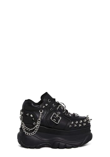 Dolls Kill Midnight Pit Plateau-Sneaker von Widow – schwarze vegane Lederschuhe mit Spikes, Ketten und klobiger Sohle, Schwarz, 38.5 EU von Dolls Kill