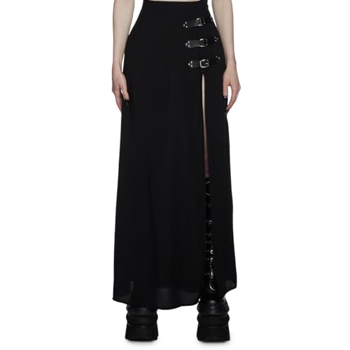 Dolls Kill Twilight Doom Maxirock von Widow – Gothic-Rock mit Seitenschlitz und Reißverschluss, perfekt für jeden Anlass, Schwarz, X-Groß von Dolls Kill