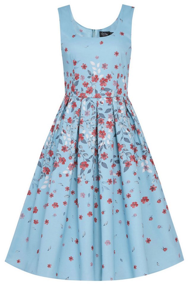 Dolly and Dotty A-Linien-Kleid Amanda Light Blue Delicate Falling Flower Retro 50er von Dolly and Dotty