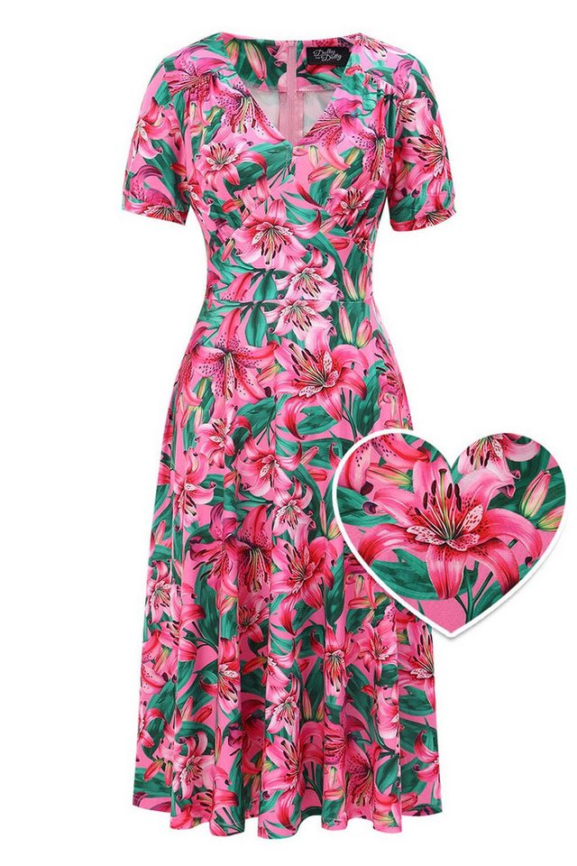 Dolly and Dotty A-Linien-Kleid Julia Pink Lily Vintage Retro Rockabilly 50er von Dolly and Dotty