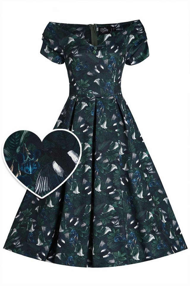 Dolly and Dotty A-Linien-Kleid Lily Green Magpie Off-Shoulder Vintage Retro von Dolly and Dotty
