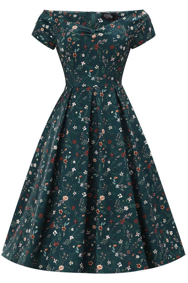 Dolly and Dotty A-Linien-Kleid Lily Forest Green Floral Off-Shoulder Vintage Retro von Dolly and Dotty