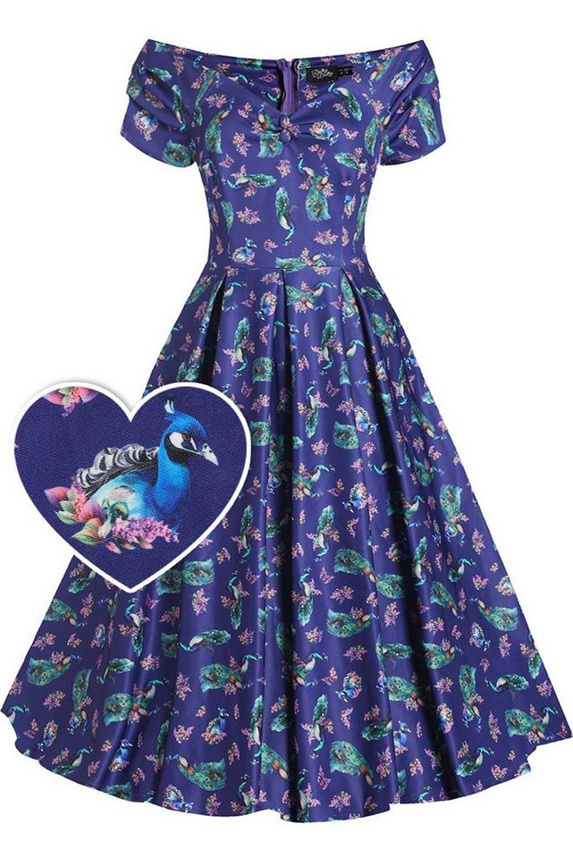 Dolly and Dotty A-Linien-Kleid Lily Purple Peacocks Off-Shoulder Vintage Retro von Dolly and Dotty