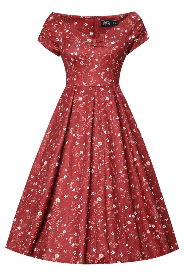 Dolly and Dotty A-Linien-Kleid Lily Red Ditsy Floral Off-Shoulder Vintage Retro von Dolly and Dotty