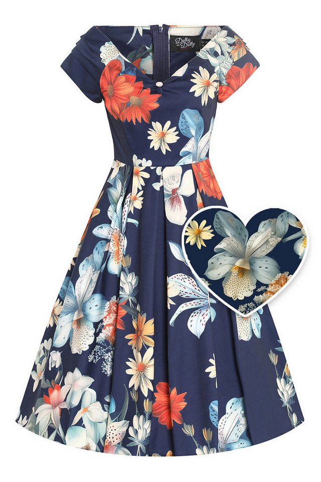 Dolly and Dotty A-Linien-Kleid Lily Tropical Floral Off-Shoulder Vintage Retro von Dolly and Dotty