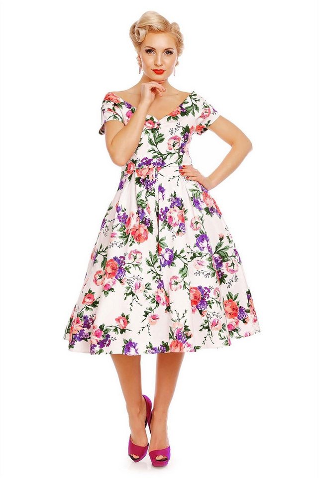 Dolly and Dotty A-Linien-Kleid Lily White Floral Off-Shoulder Vintage Retro von Dolly and Dotty